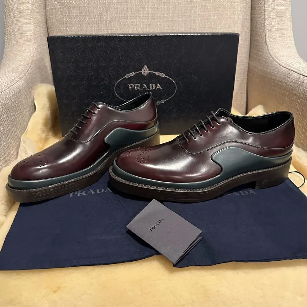 Prada brushed leather lace-up loafer size 7, EU 39,5-40